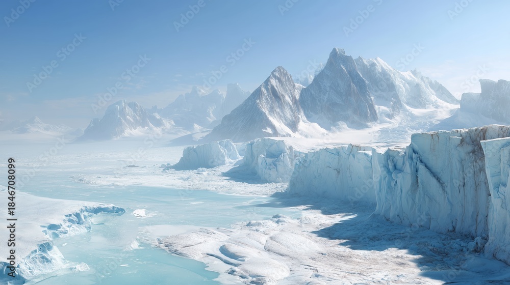 custom made wallpaper toronto digitalIcebergs and mountains rise in the bright sky over the vast snowy landscape in Antarctica