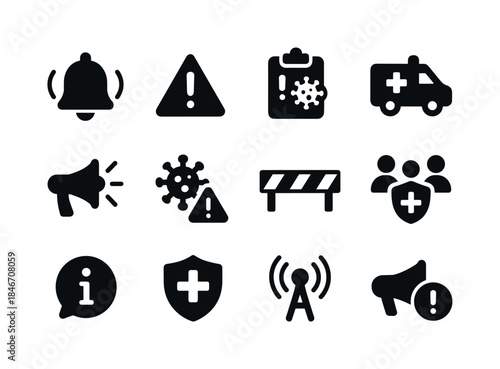 Public Health Alert Icons. Public health alerts. Solid icon set