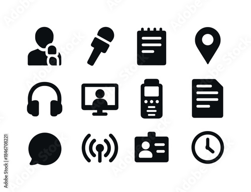 Radio Reporter Icons. Radio Reporters. Solid icon set of Radio R
