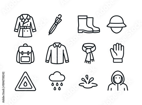 Rainy Day Icons. Rainy day style. Line icon set of rainy day sty