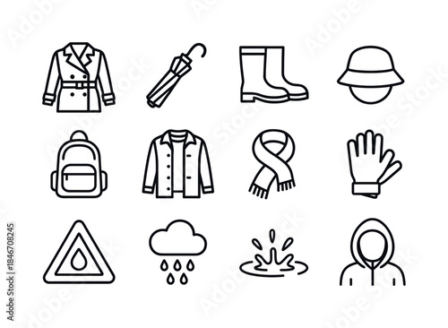 Rainy Day Icons. Rainy day style. Line icon set of rainy day sty