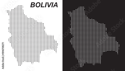 Bolivia Map Vector, South America Country Dotted Pattern Black and White Shapes, Bolivia Infographic Template, Editable EPS Bolivia Geography