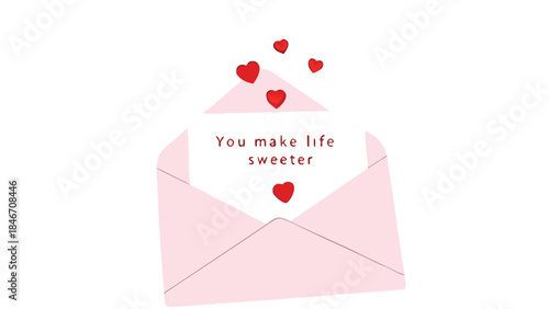 Pink envelope with floating hearts and sweet love letter message