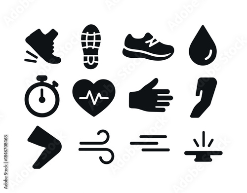 Running Elements Icons. Close-up running elements. Solid icon se