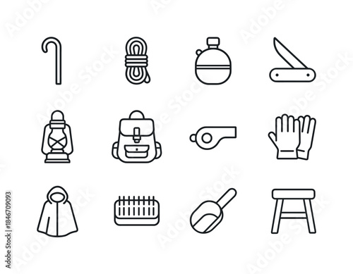 Shepherd Tool Icons. Shepherd tools. Line icon set of shepherd t
