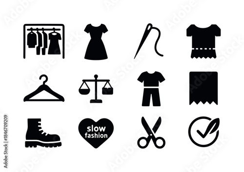 Slow Fashion Icons. Slow fashion. Solid icon set of slow fashion