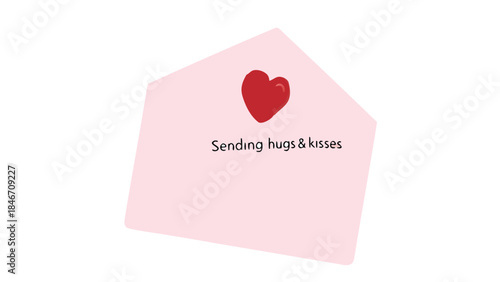 Digital illustration of pink envelope with red heart and affectionate message for valentine's day or love greeting