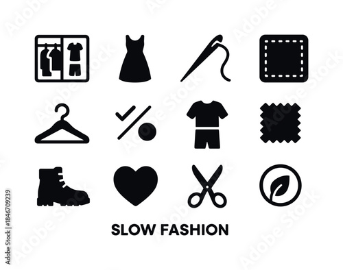 Slow Fashion Icons. Slow fashion. Solid icon set of slow fashion