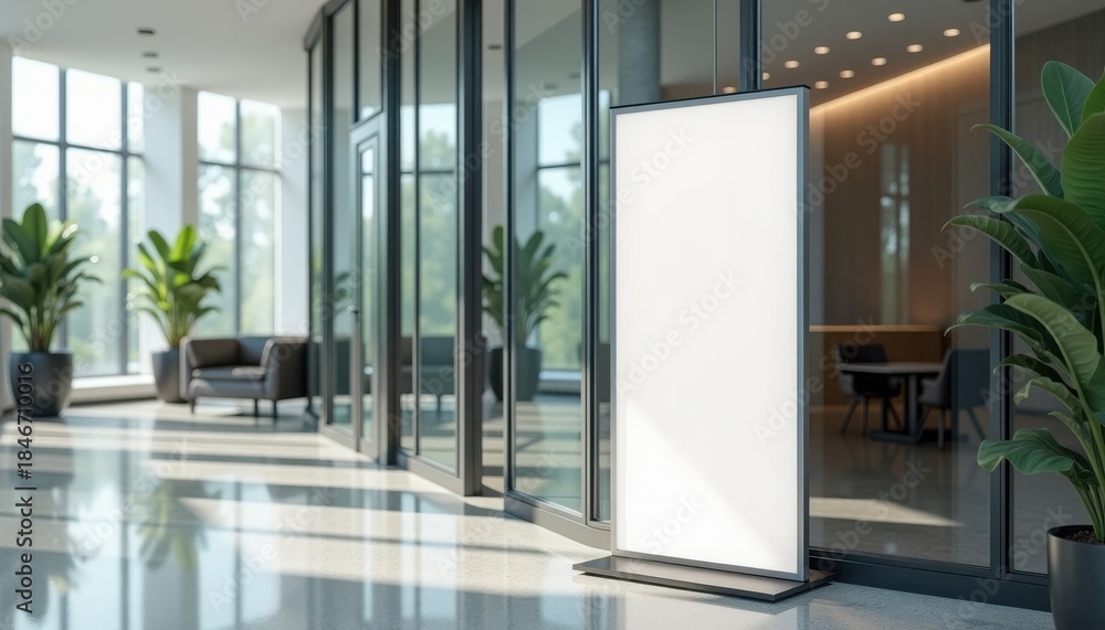 Fototapeta premium Blank Lightbox Advertising Stand in Contemporary Business Hallway