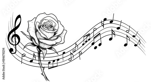 Elegant blend of floral beauty with music, harmony and romanticism in an artful monochrome design