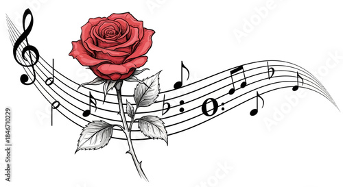 Harmonic Rose: A Floral Symphony of Color and Musical Elegance in Decorative Design