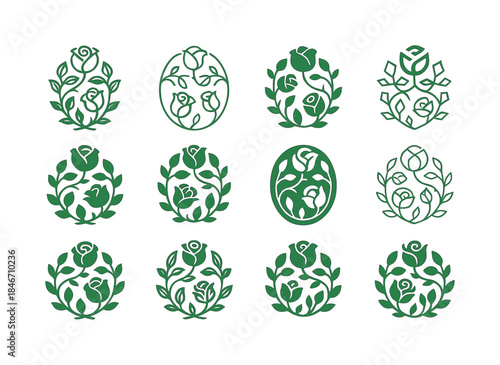 Summer Garden Roses. Summer Garden and May Roses. Icon set. Set