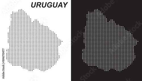 Uruguay Map Vector, South America Country Dotted Pattern Black and White Shapes, Uruguay Infographic Template, Editable EPS Uruguay Geography