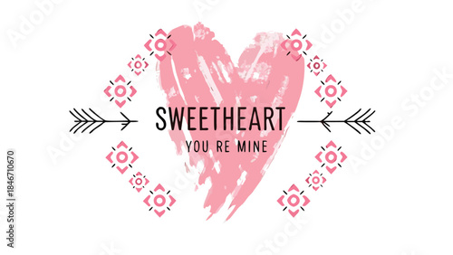 Soft watercolor pink heart with hand drawn arrow and sweetheart text in a painterly style