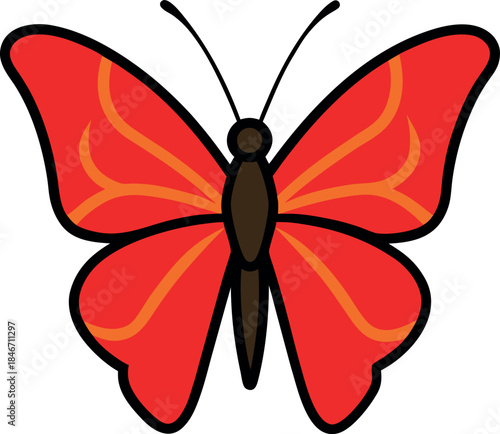 Red Admiral Butterfly Illustration with Orange Wing Curves and Bold Black Outline