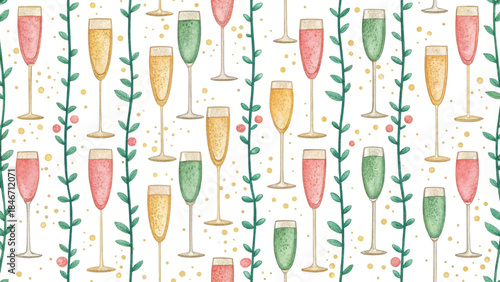 watercolor champagne bottles elegant festive pattern white vector background 