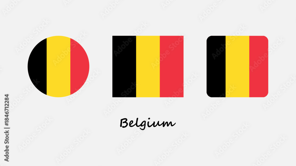 Fototapeta premium Belgium Flag Vector Set. Vector illustration of the Belgium national flag with accurate colors and clean proportions on circle, standard, and simple design