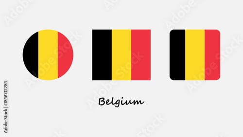 Belgium Flag Vector Set. Vector illustration of the Belgium national flag with accurate colors and clean proportions on circle, standard, and simple design