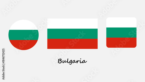Bulgaria Flag Vector Set. Vector illustration of the Bulgaria national flag featuring horizontal white, green, and red stripes on circle, standard, and simple design