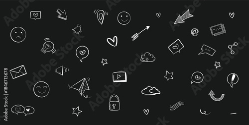 Collection of white chalkboard style icons on black