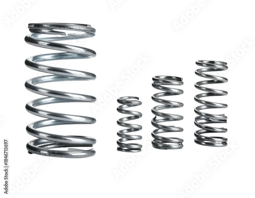 Four coiled metal springs of varying heights and diameters