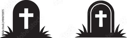 Grave flat illustration for Halloween, spooky cemetery gravestone design in flat style, isolated vector artwork for horror and Halloween themes