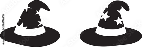 Magic hat vector illustration, classic magician top hat with stars and sparkles, isolated black and white for magic, illusion, and show themes