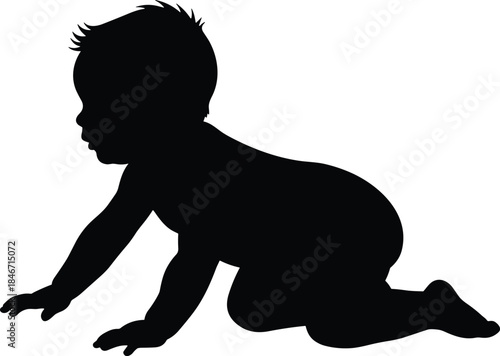 Crawling baby, baby silhouette, child development, parenting, infant pose, black vector, minimal design, baby icon, early childhood, baby movement, baby crawling, silhouette art, baby growth, b