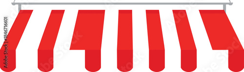Red and white store awning vector illustration for shop facade, cafe, market, and retail storefront design elements isolated on white background
