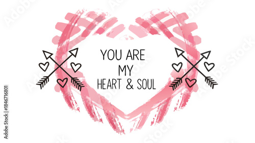 Soft pink and blush watercolor heart with crossed arrows and sweet love quote