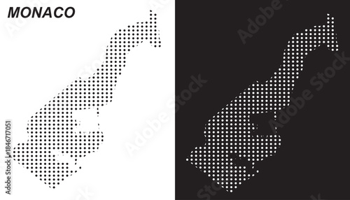 Monaco Map Vector, European City State Dotted Pattern Black and White Shapes, Monaco Infographic Template, Editable EPS Monaco Geography