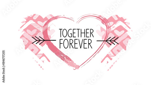 Soft pink watercolor heart with arrow pierced through, romantic together forever design element