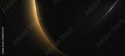 Abstract gold glow curve lines on dark brown background