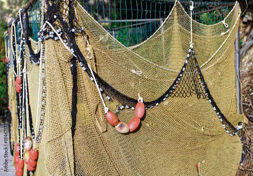 characteristic fishing net in punta chiappa Camogli, Liguria, Italy
