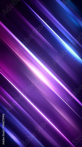 Diagonal streaks of purple and blue neon light glowing and shining across a dark background, creating a vibrant, futuristic, and dynamic abstract visual for technology or entertainment concepts