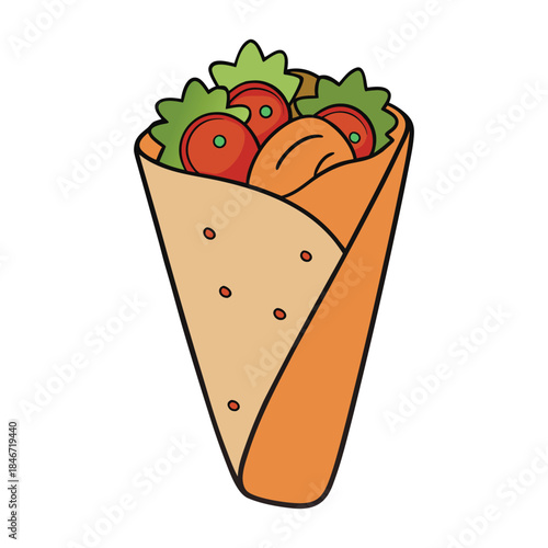 A tasty grilled chicken wrap with tender, seasoned chicken, fresh crisp veggies, and creamy sauce, all wrapped in a soft tortilla for a perfect handheld meal.
