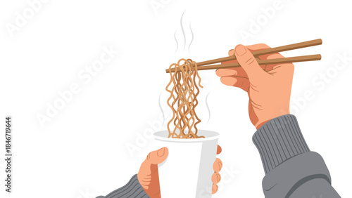 Person enjoying a steaming bowl of instant noodles with chopsticks, representing a quick and convenient meal option.