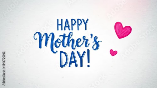 Handwritten happy mothers day message with pink heart illustration