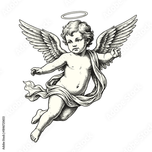 Vintage Drawing Of Baby Cupid