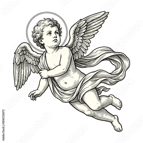 Vintage Drawing Of Baby Cupid