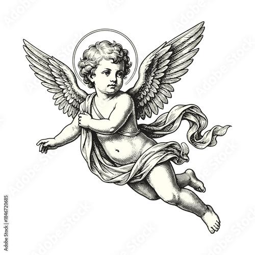 Vintage Drawing Of Baby Cupid