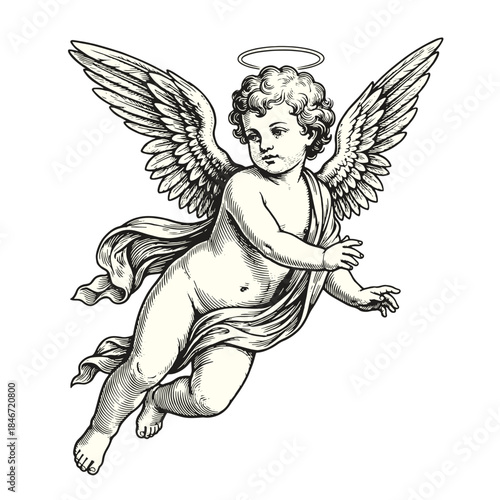 Vintage Drawing Of Baby Cupid