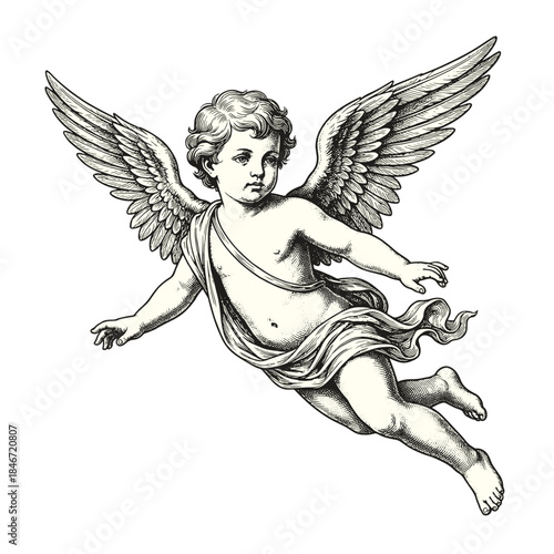 Vintage Drawing Of Baby Cupid