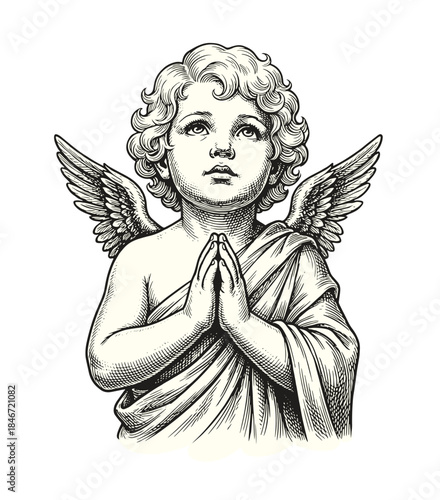 Praying Baby Cupid Vintage Art