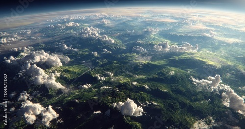 Stunning aerial view of earth with clouds and green landscapes