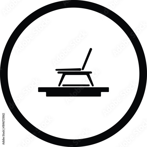 Vector Minimalist black lounge chair icon framed in a circle silhouette Illustration
