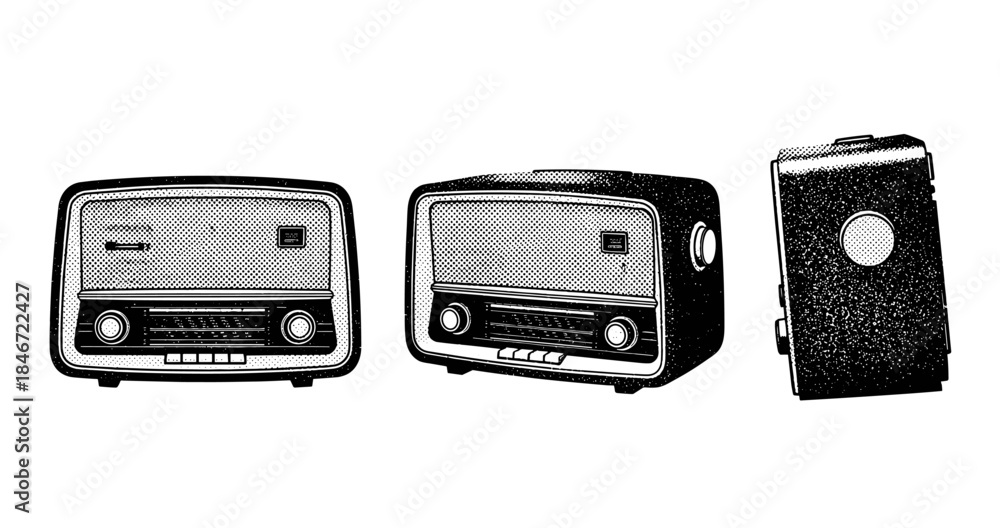 Obraz premium Vintage radio collection: retro electronics with knobs and dials