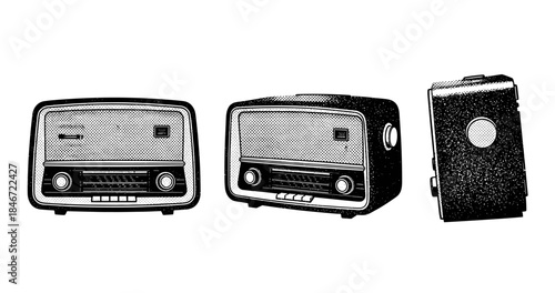 Vintage radio collection: retro electronics with knobs and dials