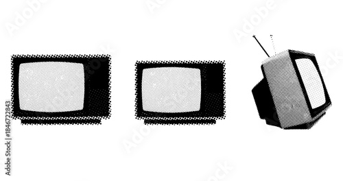 Vintage televisions in halftone style with various angles