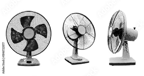 Vintage halftone fans: retro aesthetic of classic electric table fans